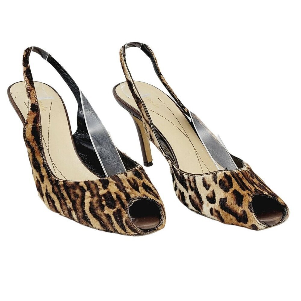 Kate Spade NY Animal Print Calf Hair Heels Sling Back Peep Toe Sz 8 1/2" Bus/Cas - Picture 3 of 11
